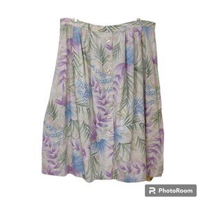 Alfred Dunner Washable Linen Blend Pull-up Faux BU Front Tropical Floral Skirt